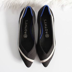 Rothy's The Point in Black White Stripe Pointy Pointed Toe Striped Flats